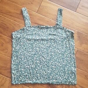 American Eagle Ditsy Floral Cropped Tank with Scalloped Detailing Size XL
